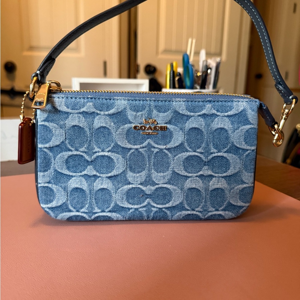Coach Nolita 19 Denim Signature Wristlet with Gold Hardware
